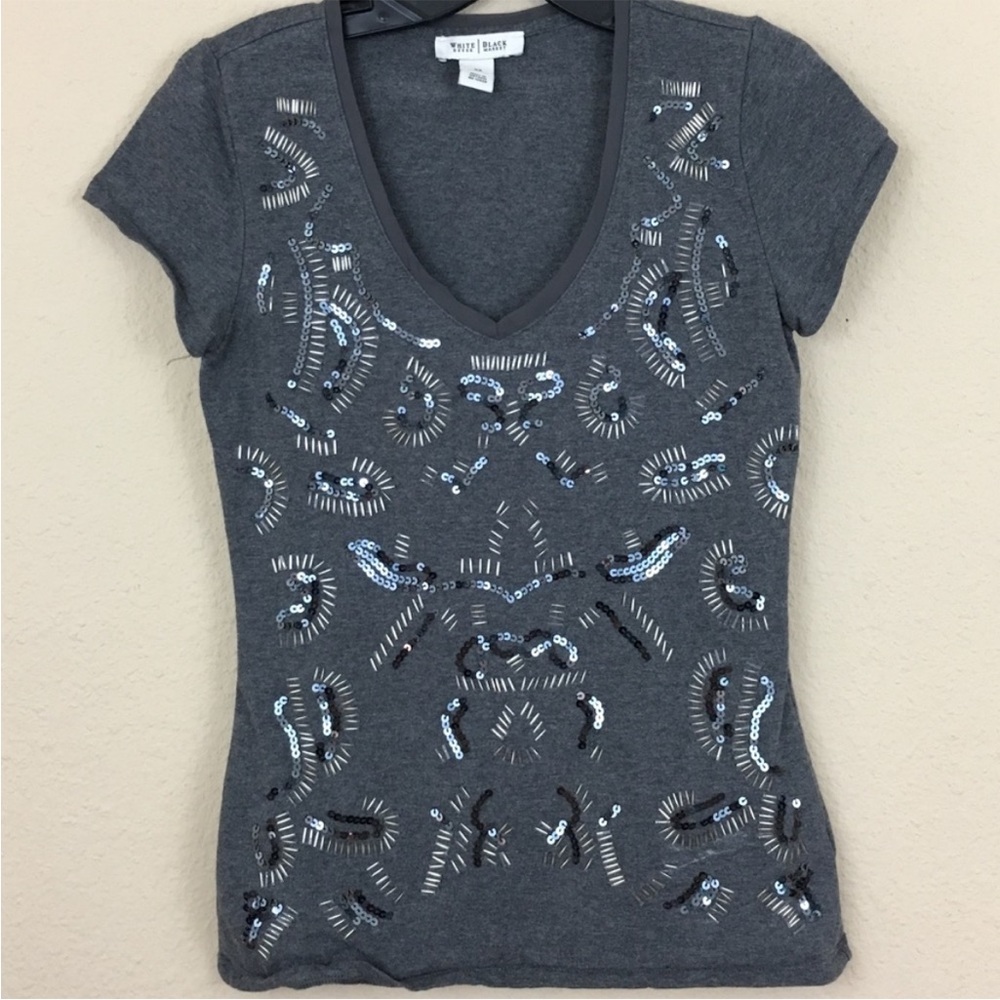 White House Black Market beaded sequin shirt tee